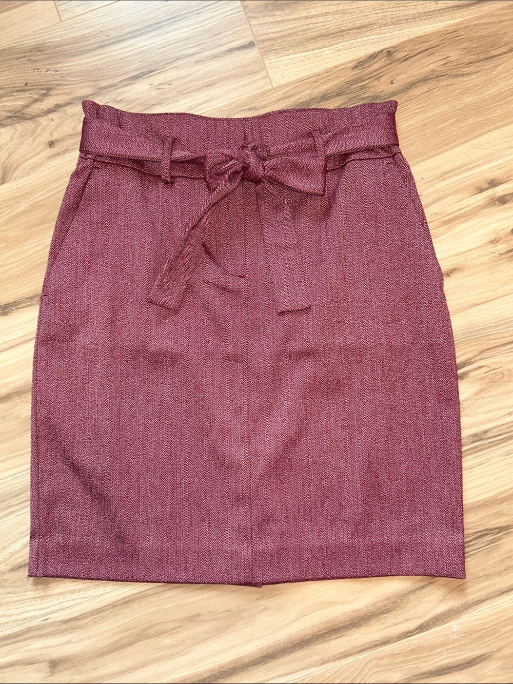 LOFT Burgundy Pencil Skirt with Tie